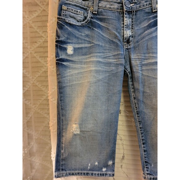 Buckle BKE Capris Jeans Women Sabrina Stretch Blue Distressed Y2K Grunge Biker - Picture 2 of 16